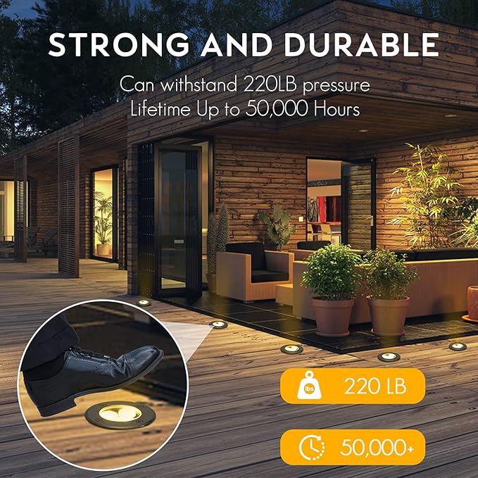 Low Voltage In-ground Light LED Well Lights Landscape Lighting 3W 12V 24V Outdoor Landscape Light Waterproof IP67 Pathway Driveway Deck Step Fence Garden Lights (Warm White)