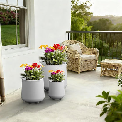 Kante 15.3"+11.6"+8.2" Dia Round Concrete Planter, Large Outdoor Indoor Planter Pots Containers with Drainage Holes and Rubber Plug for Home Garden Patio, Pure White