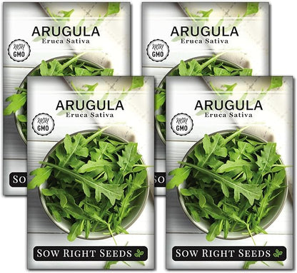 Sow Right Seeds - Arugula Seeds for Planting - Non-GMO Heirloom Seeds with Instructions to Plant a Home Vegetable Garden - Indoors, Hydroponics or Outdoors - Salad Greens - Grow Kitchen Herbs (4)