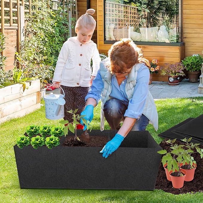 3 Pack Fabric Raised Garden Bed, 22 Gallon 3x1x1 FT Garden Growing Bags with Handle, 3 Grids Breathable Garden Grow Bed Bag Grow Planter Bags Plant Bed for Planting Vegetables, Flowers and Herbs