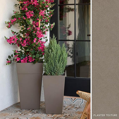 Bloem Finley 25" Tall Square Peppercorn Plastic Resin Planter with Drainage Holes for Indoor and Outdoor Gardening
