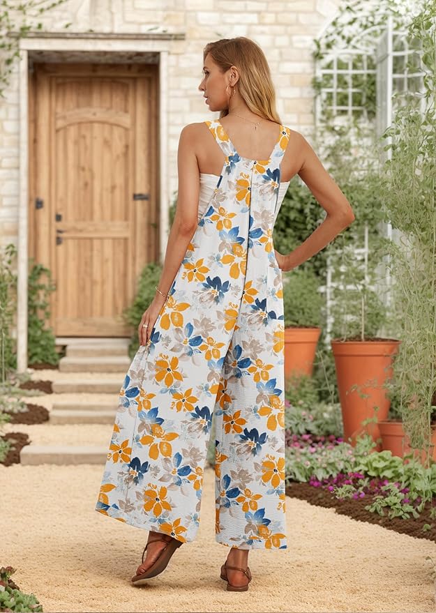 IWOLLENCE Women's Summer Jumpsuits Boho Wide Leg Overalls Casual Loose Rompers with Pockets 2025