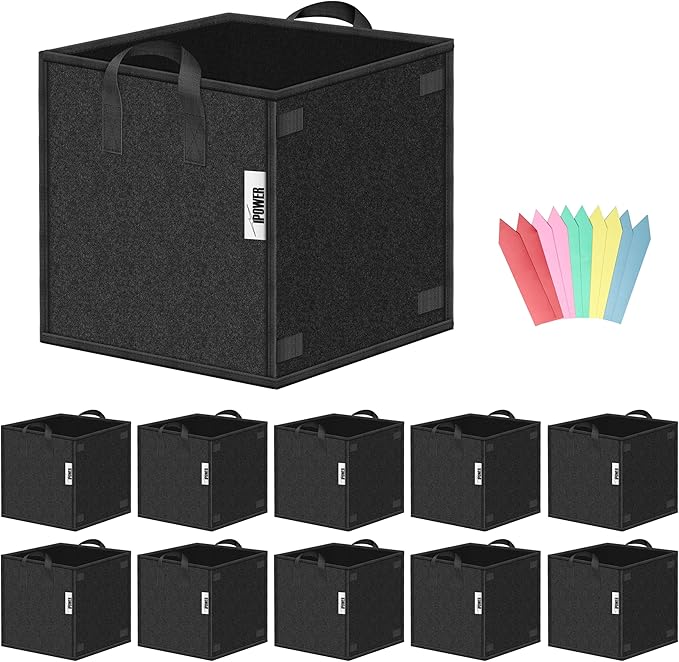 iPower 10 Pack 7 Gallon Square Grow Bags Thick Fabric Planting Pots with Handles for Indoor and Outdoor Garden, Black New