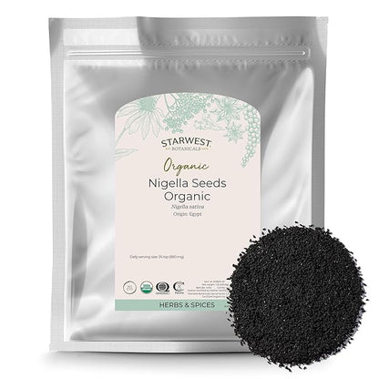 Starwest Botanicals Organic Nigella Seeds - Dried Black Cumin Seed for Cooking & Baking, Nigella Sativa Seasoning, Whole Body Support for Men & Women, Non-GMO - Bulk 1 lb Bag