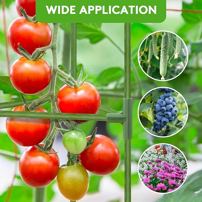 3 Pack Tomato Cage with 10 Gallon Grow Bags, 48" Height Adjustable Tomato Trellis with 65Ft Twist Tie, Heavy Duty Tomato Cages for Garden Flowers Vegetables Climbing Plants
