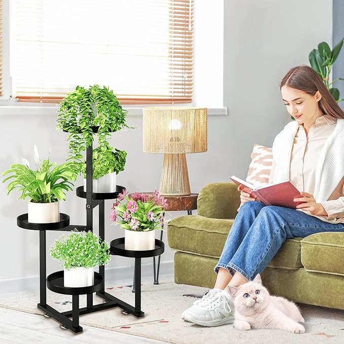 5 Tier Metal Plant Stand Indoor, Tiered Corner Plant Holders for Multiple Plants, 27 Inch Tall Flower Pot Holde Display Stand for Patio Garden Living Room Balcony Bedroom, Black