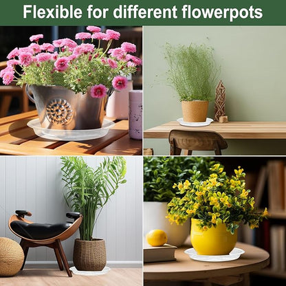 BORPEIN Plant Saucer (6,8,10,12inch, 24 Pack) Clear Plastic Plant Trays for Pots Indoors Outdoors, Thicker Flower Pot Saucers, Plant Plate to Catch Water