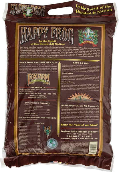 FoxFarm Happy Frog Potting Soil - Ready-to-Use Amended Container Blend with Soil Microbes, Earthworm Castings, Bat Guano, and Aged Forest Products for Indoor & Outdoor Plants - 12 Quart