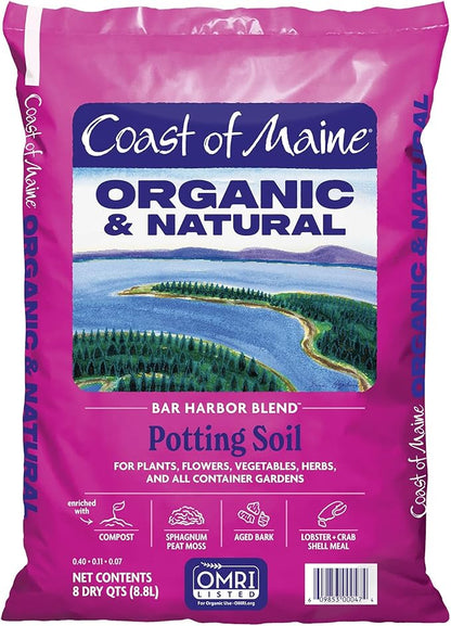 Coast of Maine Bar Harbor Blend, 8qt (Pack of 4) Organic and Natural Potting Soil for Houseplants, Flowers, Vegetables, Herbs and Containers