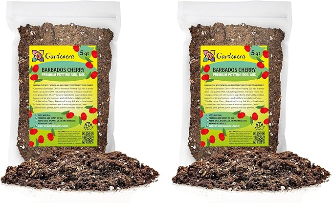 GARDENERA Barbados Cherry Plant Potting Soil - Experience Tangy Fruits and Vibrant Growth with Professional Grade Mix - 10 Quart