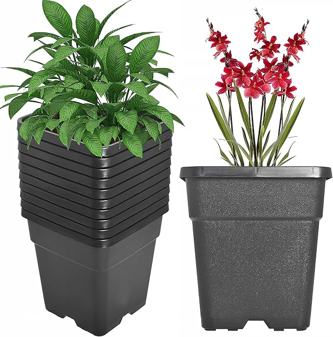 Square Planter Nursery Pots 1.36 Gallon Pots for Plants, Injection Molded Plastic Nursery Pots, Plant Container 1.36 Gal 10-Pack