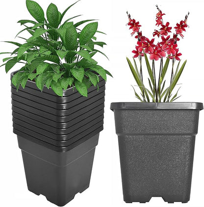 Square Planter Nursery Pots 1.36 Gallon Pots for Plants, Injection Molded Plastic Nursery Pots, Plant Container 1.36 Gal 10-Pack