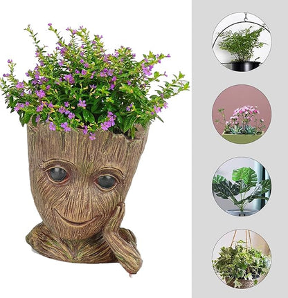 Funny Planter Head Planter with Drainage Hole Resin Plant Pot Pencil Holder Desk Storage(Funny Tree)
