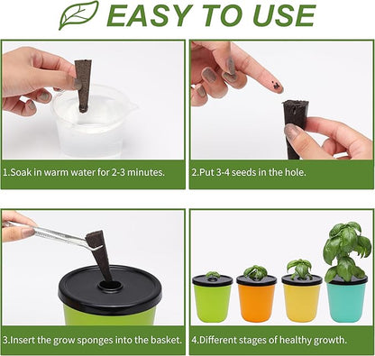 Kratky Method Hydroponic Planter Kit, 8 Hydroponic Planter Plus 24 Growing Sponges for Herbs, Hydroponic Mini Buckets for Windowsill Herb Garden, Hydroponic Growing System for Vegetables