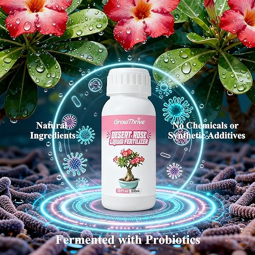 Desert Rose Liquid Fertilizer – Natural Probiotic Plant Food for Adenium, 300ml Bottle with Measuring Cap, Organic Nutrient Boost for Greener Leaves, Strong Roots & Vibrant Blooms