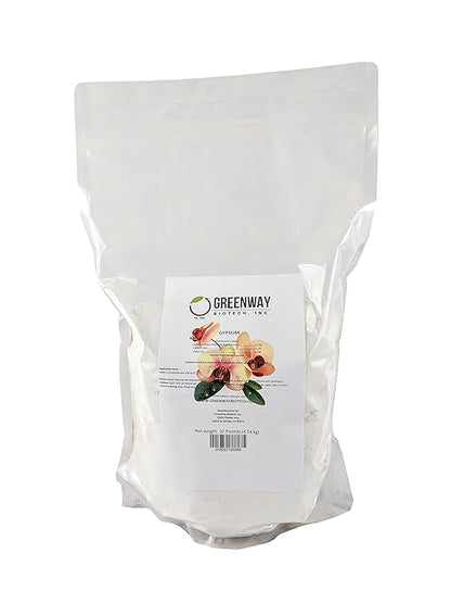 Greenway Biotech, Inc. Gypsum Powder Calcium Sulfate to Improves Soil Drainage & Soil Water Relations- 100% Water Soluble Contains 97% Calcium Sulfate Dihydrate,22.5% Calcium,& 18% Sulfur (10 Pounds)