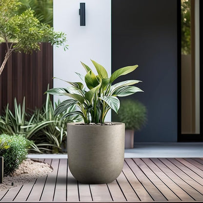 Kante 11.0" Round Concrete Planter, Large Cylinder Plant Pot with Curved Bottom and Drainage Hole, for Indoor and Outdoor Use – Garden or Patio, Weathered Concrete Finish with Painted Interior