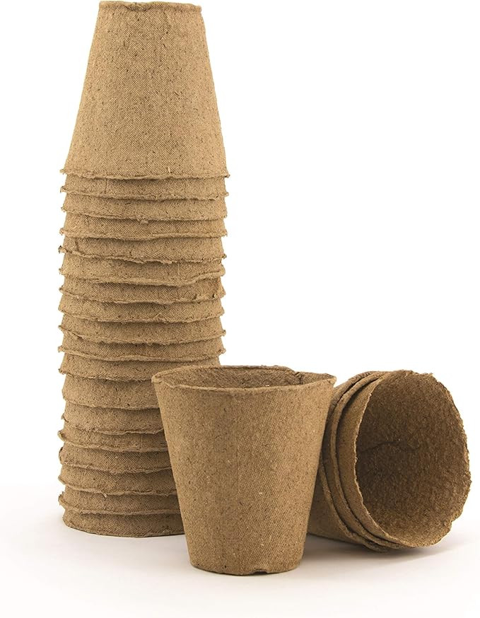 Burpee Biodegradable Fiber Potting Pots for Seed Starting, Eco Friendly Containers Reduce Transplant Shock, Roots Grow Through (3", 20 Pots)