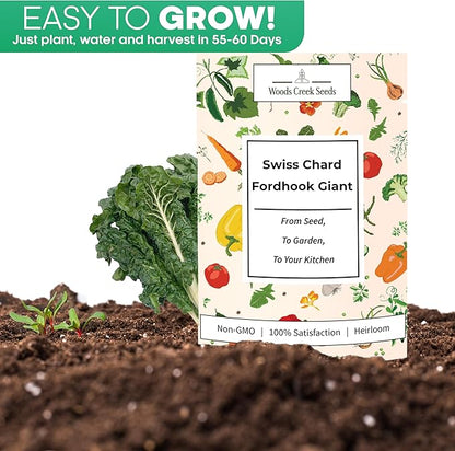 Fordhook Giant Swiss Chard Seeds – Heirloom Non-GMO Swiss Chard Seeds for Planting Outdoors & Containers, Large Green Leaf Chard | Woods Creek Seeds