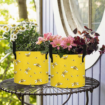 5 Gallon Flying Bees Yellow Floral Breathable Tomato Grow Bags Heavy Duty Plant Pot Containers with Handles for Potato Fruits Flowers Vegetables