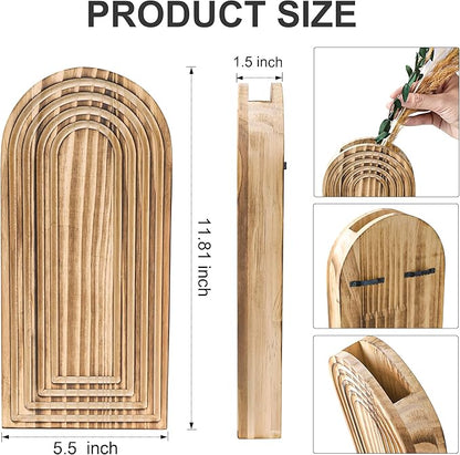 DREAMLOOM 2 Pack Wooden Wall Vases with Dried Pampas Grass and Eucalyptus Plants, Wall Hanging Planters Boho Modern Farmhouse Indoor for Narrow Spaces Entryway Bathroom Home Office Decoration, Brown