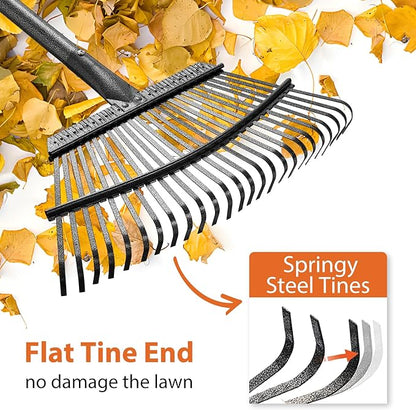 Rake for Leaves Heavy Duty, Large Garden Leaf Rakes for Lawns, 65 Inch Gardening Rake with Back-Saving Long Handle, 18.5” Wide 25 Tines Head for Quick Cleanup Yard Grass Clippings, Anti-Rust