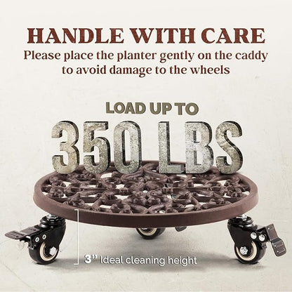 Idzo Capacity 350 lbs Plant Caddy with Wheels Heavy Duty Cast Iron Plant Stand with Lockable Wheels 12 Inch Classis Style Dark Brown