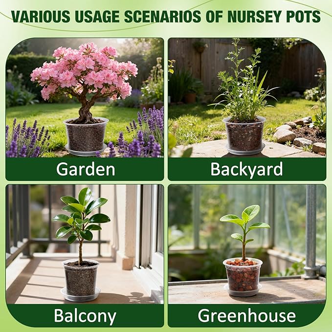 10/8/6/4 Inch Clear Nursery Pots with Drainage Holes and Saucers, 12 Pack Clear Pots for Plants Variety Pack, Seedling Pots for Succulents, Herbs, Flowers, Vegetables