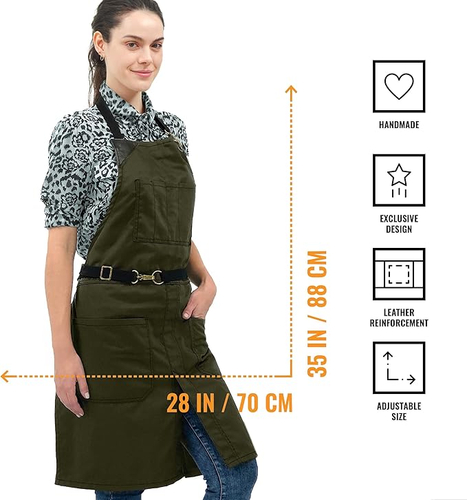 Under NY Sky No-Tie Twill Apron - Leather Reinforcement, Split-Leg