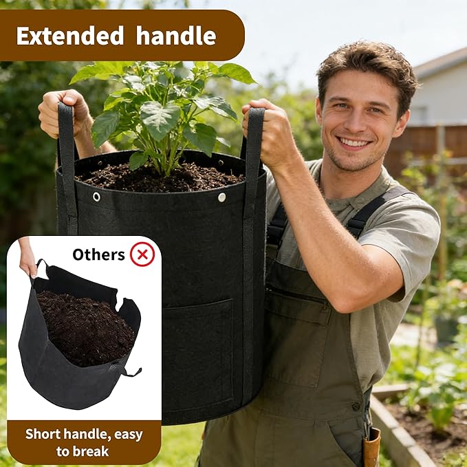 10 Gallon Grow Bags 4-Pack with Viewing Window & Harvest Flap, Heavy Duty Non-Woven Fabric Potato Grow Bags with Reinforced Handles for Vegetables, Tomatoes, Carrots, Onions