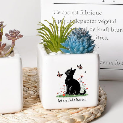 Black Cat Succulent Planter Flower Plant Pot Small, Gifts for Women Teens Girls Kids, Cat Lovers Themed Stuff Accessories Things Decor Merch, Home Office Table Desk Decoration!