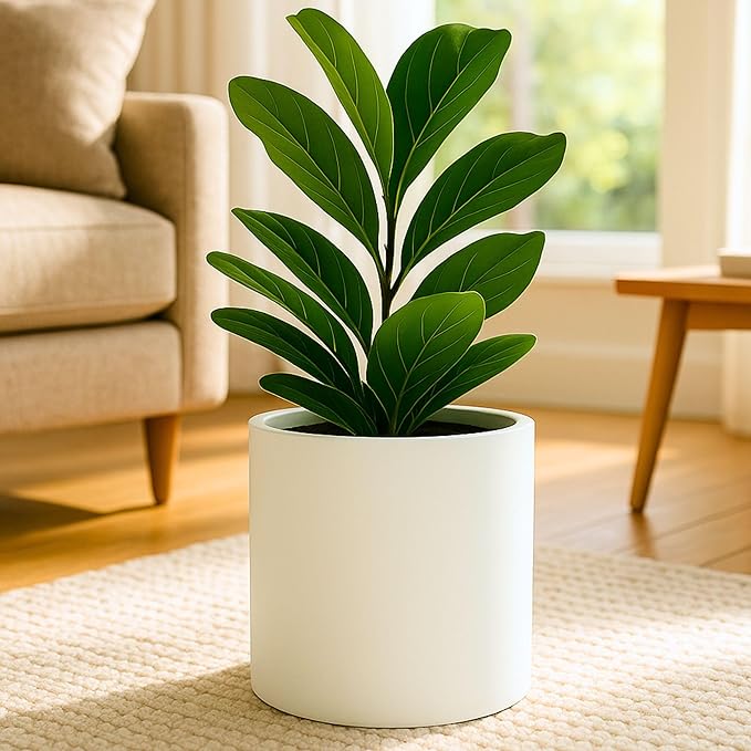 Fox & Fern 10 Inch Plant Pot with Drainage Plug — Premium Lightweight Fiberstone Matte White Planter; Indoor & Outdoor Planter; 10 Inch Pots for Plants Indoor; Weather & UV Resistant