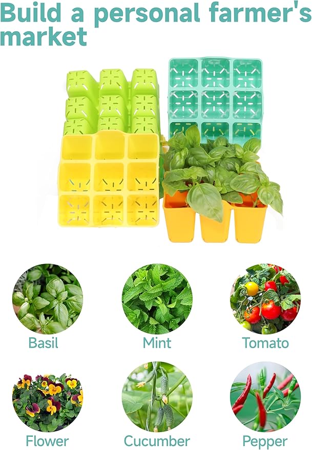 8 Pack Seed Starter Tray, Silicone Reusable Seedling Starter Trays Fit Up to 10" 20" Planting Tray, BPA-Free & Dishwasher Safe, Seed Starting Trays for Vegetable, Flower, Herb (Total 72 Cells)