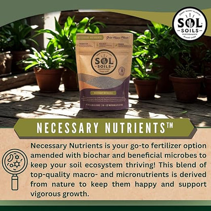 Sol Soils Sol Biotics Necessary Nutrients – Soil Fertilizer with Biochar, Humic Acids & Beneficial Microbes Including Mycorrhizal Fungi & Bacillus Bacteria for Healthy Soil & Plant Growth - 4oz