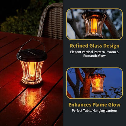 Glass Solar Lantern Outdoor Lights Waterproof, Flickering Flame Solar Lights with Modular Design, Auto On/Off Decorative Hanging Lanterns for Patio Garden Pathway Camping Deck Yard (4 Pack)
