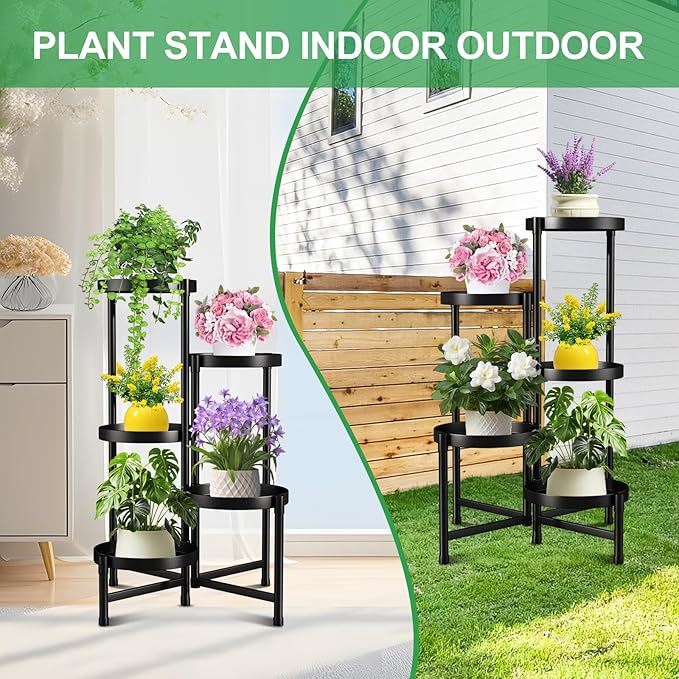 Plant Stand Indoor Outdoor 5 Tier Black Metal Plant Holder 31 in Tall,Tiered Flower Pot Display Stand,Multiple Plant Stand for Living Room Corner Garden Patio Lawn Balcony