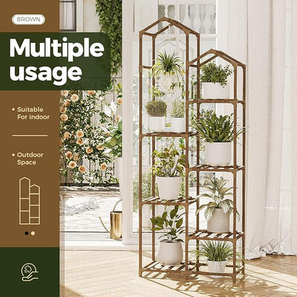 Bamworld Tall Plant Stand Indoor Outdoor Corner Plant Shelf Hanging Plant Holder Wood Flower Stand Plant Decor for Living Room Garden Balcony Patio