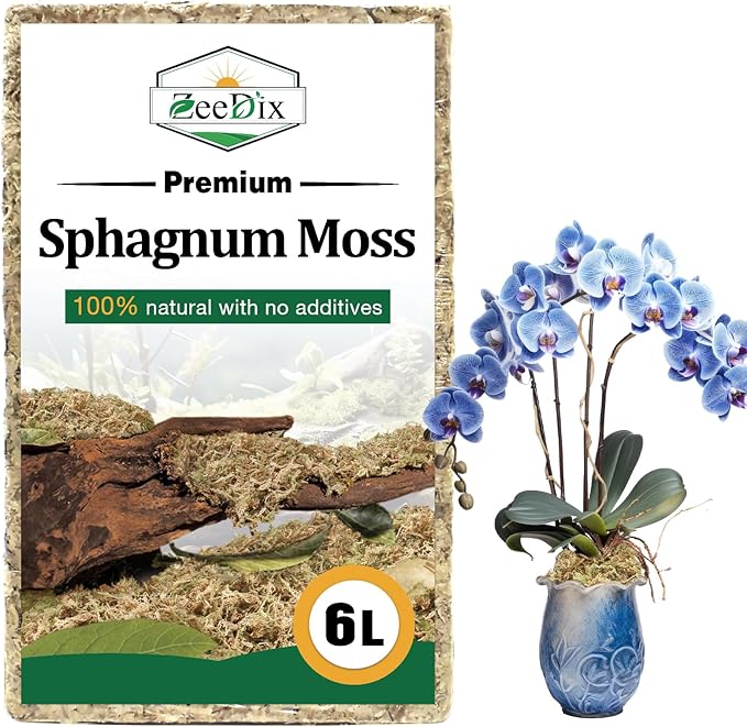 ZeeDix 6L Premium Sphagnum Moss for Plants Indoor, New Zealand Sphagnum Moss for Orchid Potting Mix Terrarium Succulent Carnivorous Ferns Hosta Garden & Reptile Habitat