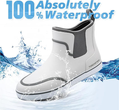 Men's Deck Boots for Fishing Waterproof ankle Rain Boots Non-Slip Neoprene Rubber water shoes for Boating Gardening Sailing Daily