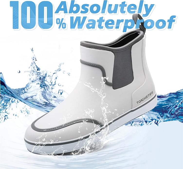 Men's Deck Boots for Fishing Waterproof ankle Rain Boots Non-Slip Neoprene Rubber water shoes for Boating Gardening Sailing Daily