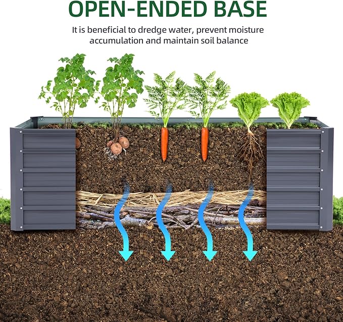 Ohuhu 6x3x1.9FT Metal Raised Garden Bed Outdoor, Reinforced Galvanized Steel Rustproof Planter Box, 100% Non-Toxic, 256 Gal Large Capacity Heavy Duty Raised Beds for Growing Vegetables Flowers Herbs