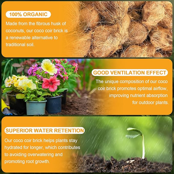 Organic Coco Coir 1 Pcs Compressed Coconut Coir Brick Coconut Fiber Husk Substrate Mulch Coconut Bark Core Growing Medium Peat Moss Soil High Nutrition for Plants Gardening Seed Starting Soil Mix