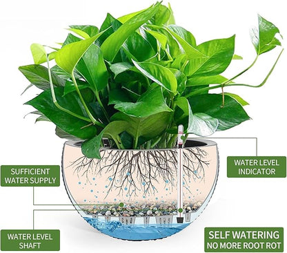 Dexceder 10.5 Inch Large Self Watering Hanging Planters Indoor Outdoor, Thickened Hanging Basket Flower Plant Pot with Water Level Indicator (Gray)