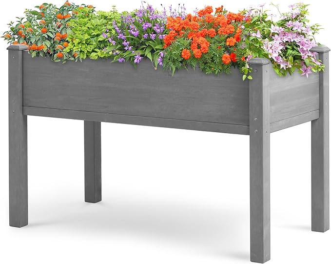 Raised Garden Bed with Legs, 48x24x30'', Outdoor Wood Elevated Planter Box, Thick Legs, w/Liner