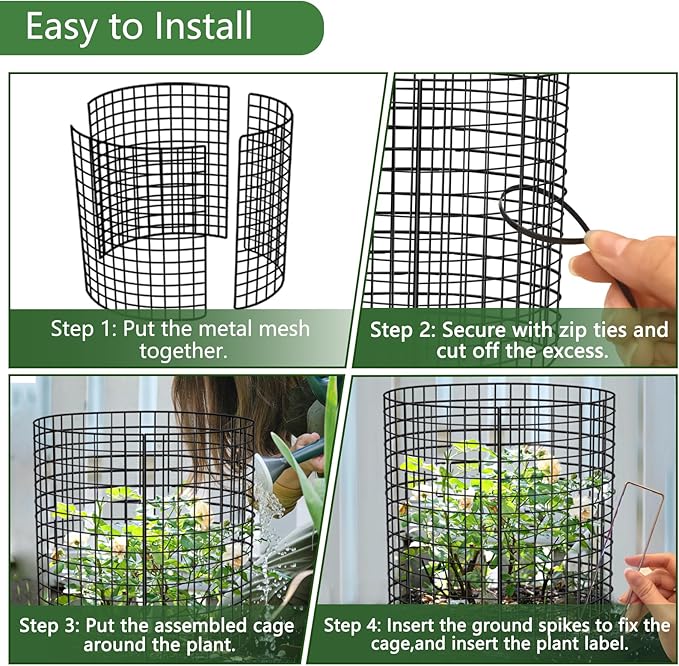 6 Pack Plant Protector from Animals, KWISAMR 13.5" Dia x 14" H Pre-Bent Wire Plant Protectors, Metal Plant Cages for Outdoor Plants Plant Cage & Supports Keep Animal Out Garden