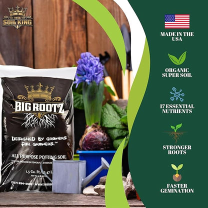 Soil King Big Rootz Organic Potting Soil Mix, CDFA & EnvirOganic Certified, pH Adjusted with Mycorrhizae, Balanced Fertilizers & Minerals for Long-Lasting Nutrition, Indoor & Outdoor Use, 40 lb