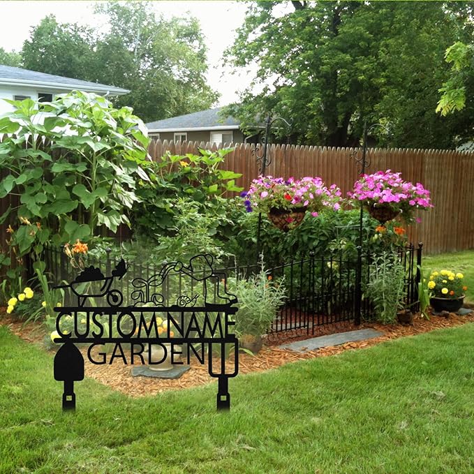 Custom Metal Garden Sign with Stake, Personalized Garden Tool Signs for Outside, Customized Garden Name Signs for Yard Lawn Outdoor Decor Gardening Gifts for Moms Grandmas Gardeners