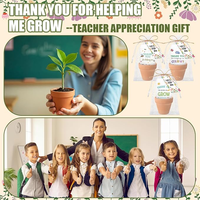 End of Year Gifts Teacher Thank You for Helping Me Grow Envelopes Seed Packets Include 24 Mini Terracotta Pots Seed Packets 24 Self Adhesive Envelopes Thank You Tags Gifts for Graduation