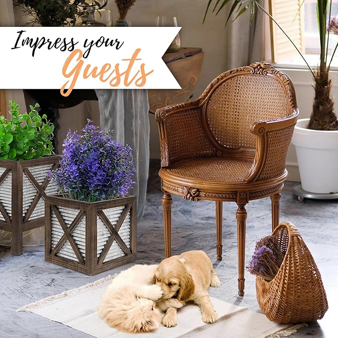 Autumn Alley Farmhouse Front Porch Planters Set of 2 Stand with Galvanized Corrugated Metal Planter for Outdoors/Indoors - Rustic Wood Square Planters Box on Legs – Charming Farmhouse Décor, Brown