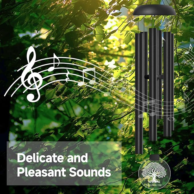 Solar Wind Chimes for Outside, 6 Tubes Relaxing Melody Wind Chimes with Tree of Life LED Windcatcher, Windchimes for Garden Patio Decor, Great Gift Idea for Mother's Day